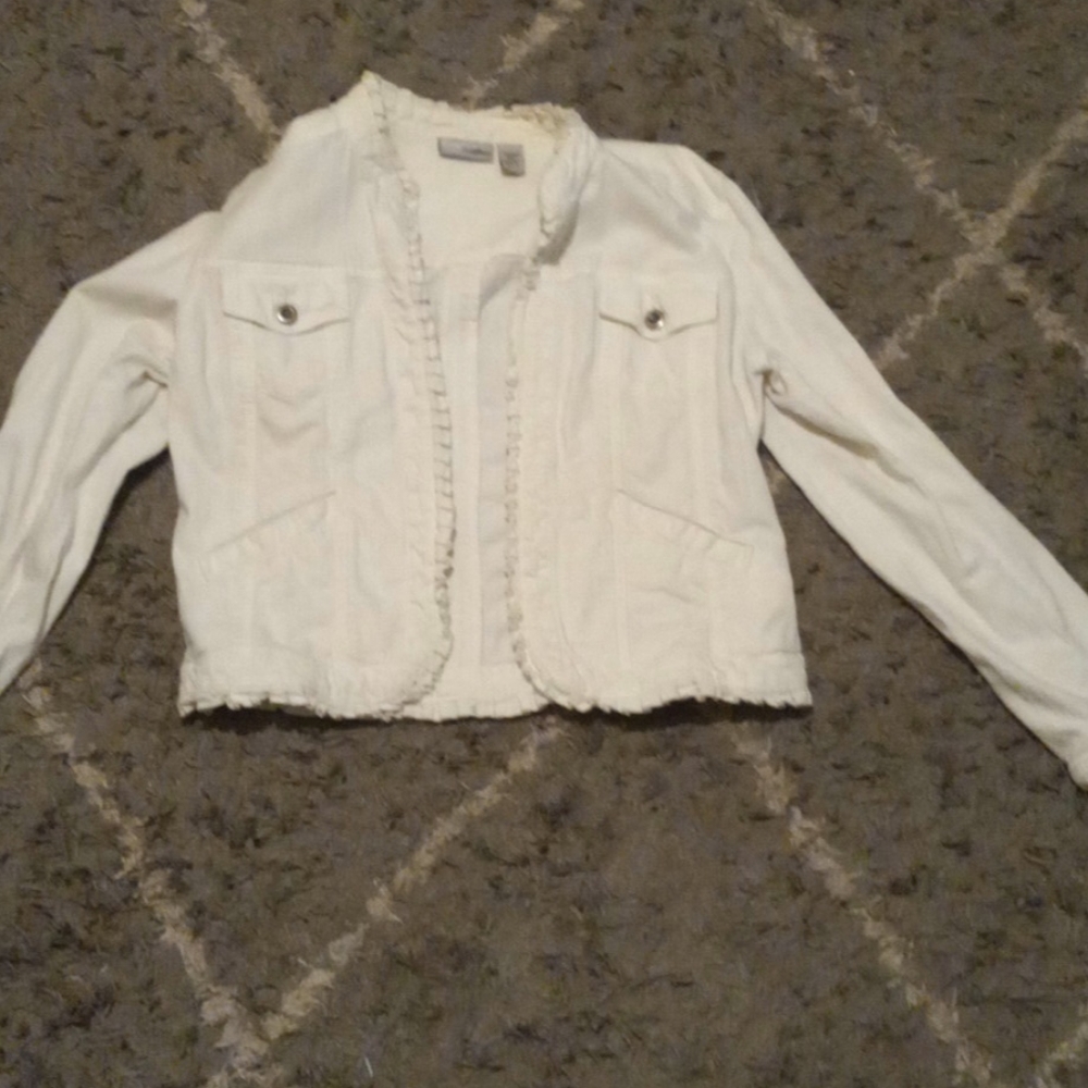 Chico's white ruffle jean jacket